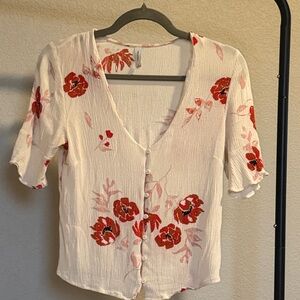 Gentle Fawn - Floral Button-Up Women's Top - Red and White